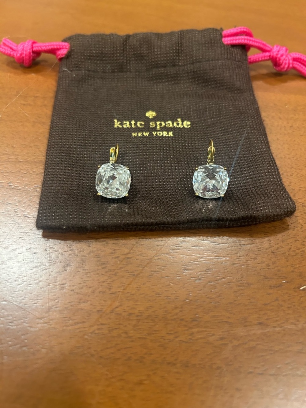 kate spade Small Square Gold Tone Lever Back Earrings with Dust Bag